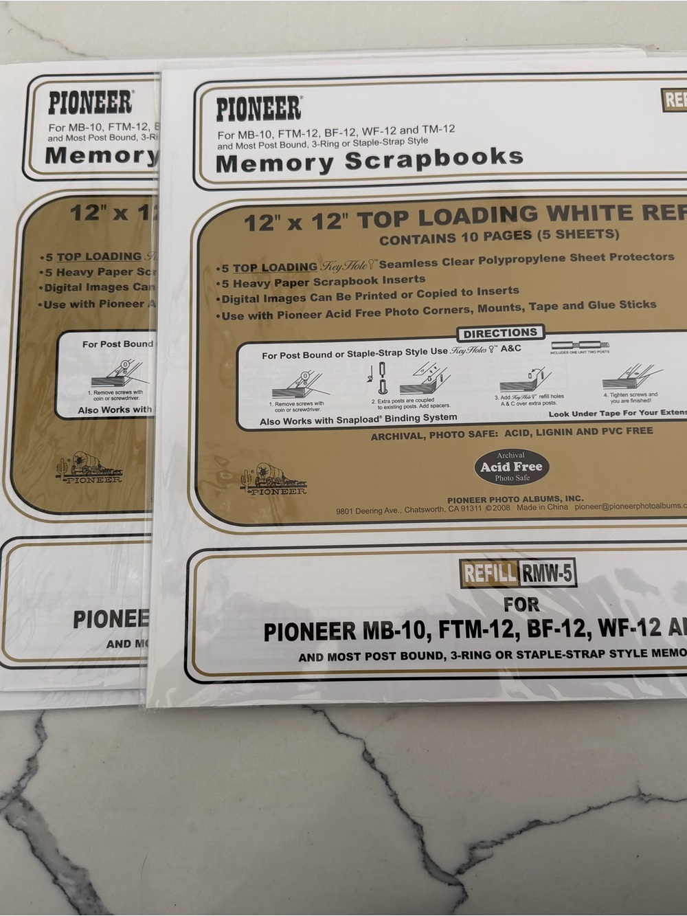 PIONEER White and Gold Memory Scrapbook Refills (Top Loading)
